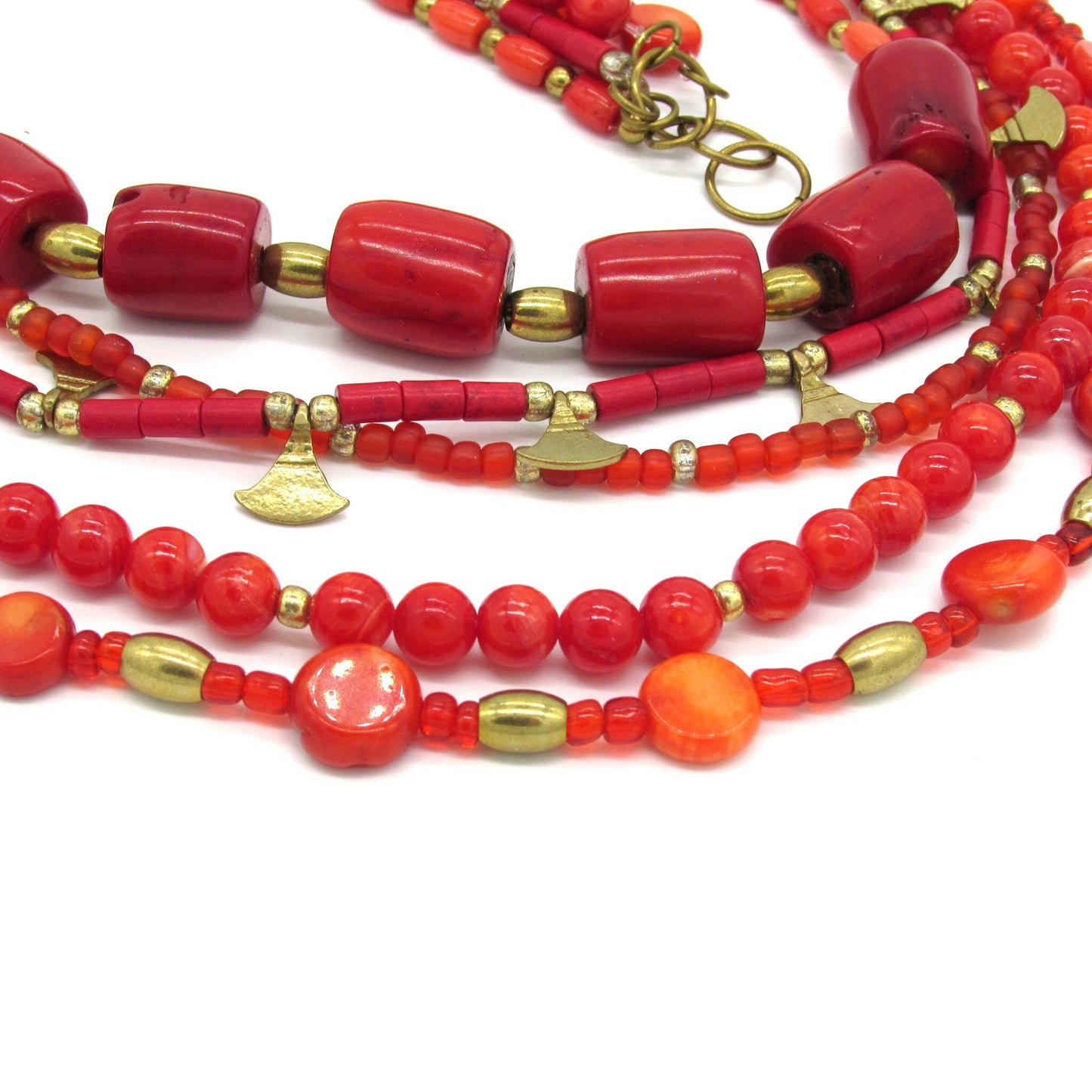 SUMPTUOUS RED CORAL 5 STRAND LAYERED NECKLACE