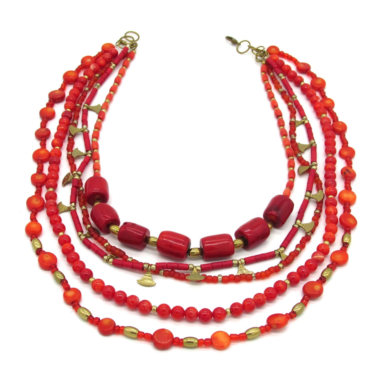SUMPTUOUS RED CORAL 5 STRAND LAYERED NECKLACE