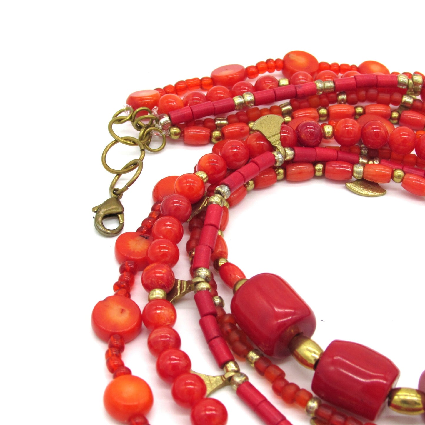 SUMPTUOUS RED CORAL 5 STRAND LAYERED NECKLACE